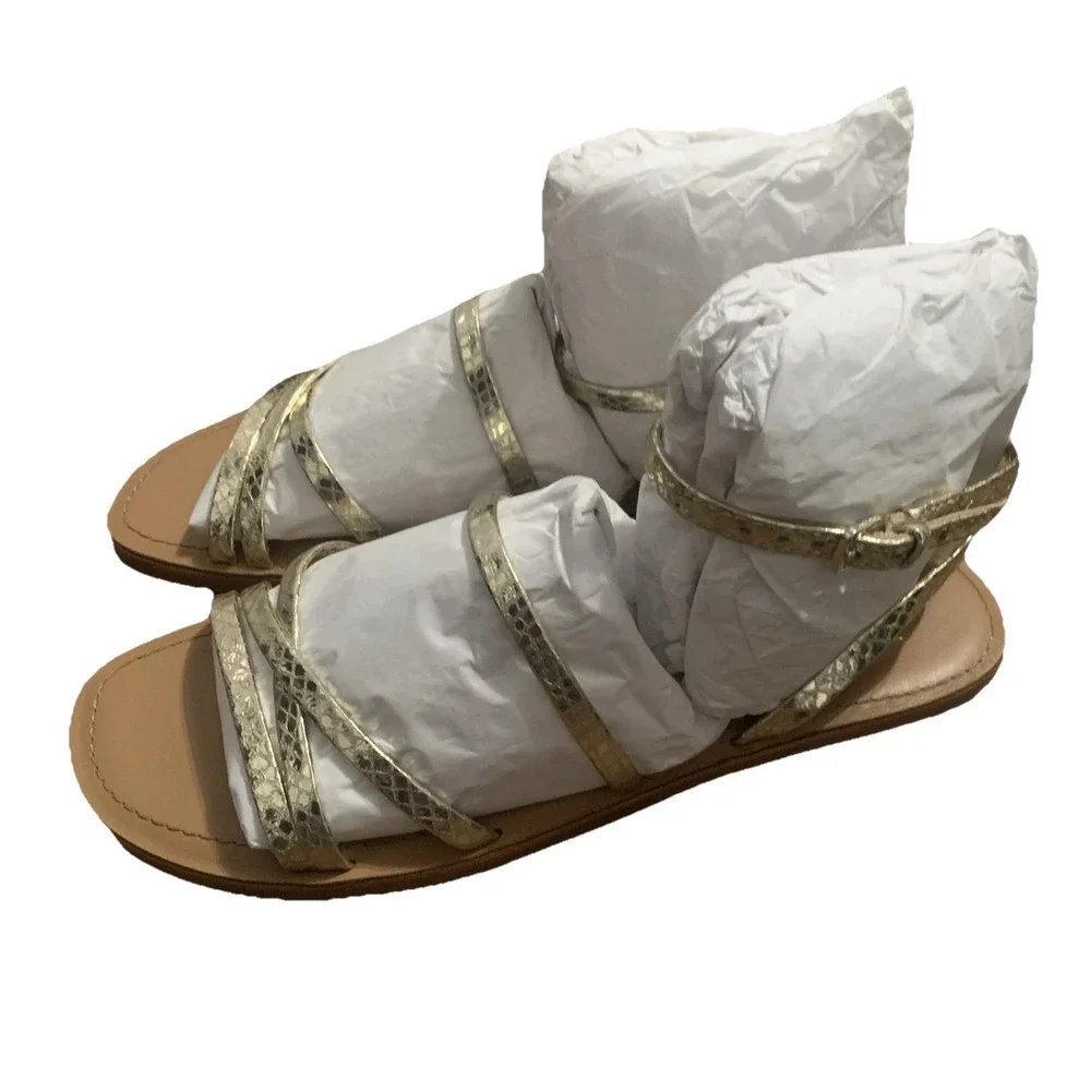 $178 KATE SPADE NEW YORK Women's 7B Gold Ankle Leather Gladiator Sandals Shoes